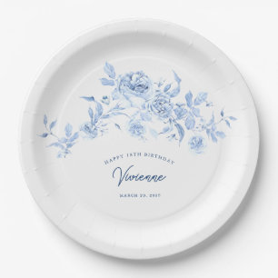 18. Geburtstagsparty Blaue Rose Blumenmuster Custo Pappteller