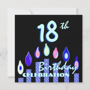 18. Geburtstagsparty Blue Striping Kerzen Einladung