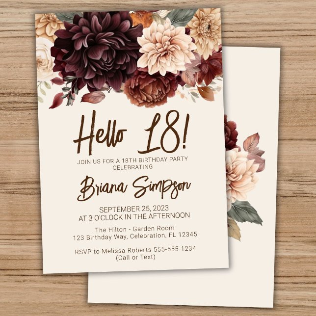 18. Geburtstagsparty Brown Beige Elfenbeinblume Einladung (Von Creator hochgeladen)
