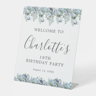 18. Geburtstagsparty Dusty Blue Floral Willkommen Sockelschild