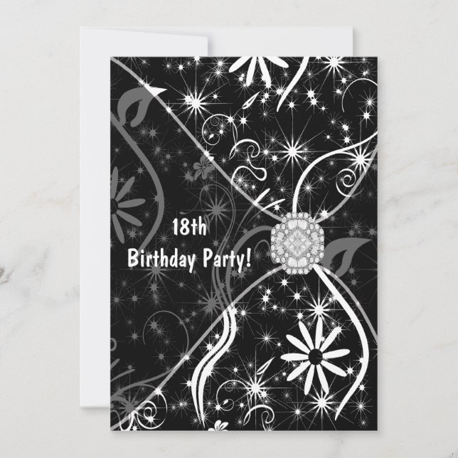 18. Geburtstagsparty Einladung Black Jewel 18. (Vorderseite)