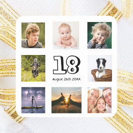 18. Geburtstagsparty Foto Collage Junge Quadratischer Aufkleber