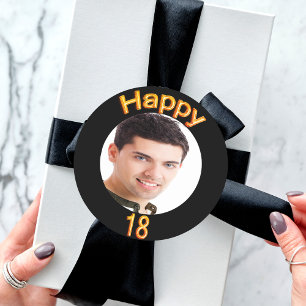 18. Geburtstagsparty Foto Goldballons schwarz Runder Aufkleber