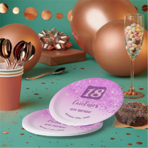 18. Geburtstagsparty Funkeln Rosa Glitter Pappteller