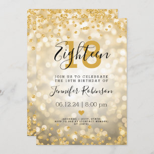 18. Geburtstagsparty Gold Glam Glitzer Lights Einladung