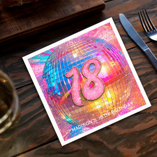 18. Geburtstagsparty Gold Pink Glitter Disco Kugel Serviette