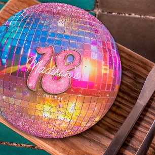 18. Geburtstagsparty Gold Pink Glitzer Disco Ball Pappteller