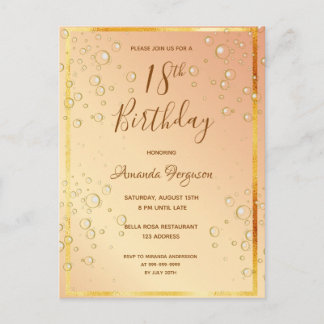 18. Geburtstagsparty Goldblasen Glas Einladung Postkarte