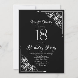 18. Geburtstagsparty in Schwarz und Weiß Einladung