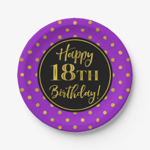 18. Geburtstagsparty Lila Black Gold Dots Pappteller