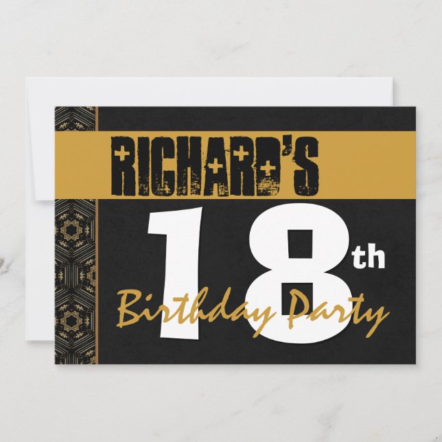 18. Geburtstagsparty Modernes Gold und Schwarz 2B7 Einladung (Vorderseite)