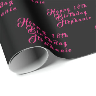 18. Geburtstagsparty Name Schwarzes modernes Muste Geschenkpapier