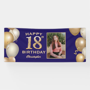 18. Geburtstagsparty Navy Blue and Gold Balloons Banner