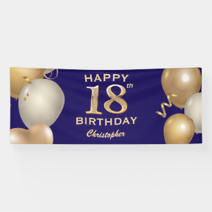18. Geburtstagsparty Navy Blue and Gold Balloons Banner