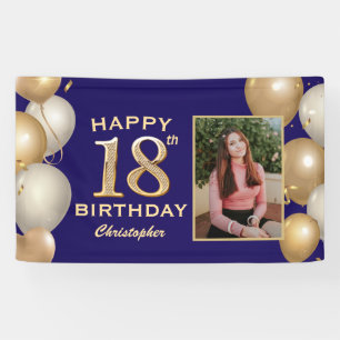 18. Geburtstagsparty Navy Blue and Gold Balloons Banner