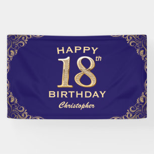 18. Geburtstagsparty Navy Blue and Gold Glitzer Banner