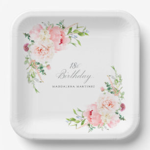 18. Geburtstagsparty Rosa Blumensprache Pappteller