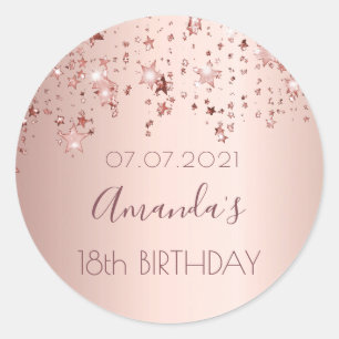 18. Geburtstagsparty Rose Gold glänzende Sterne gl Runder Aufkleber