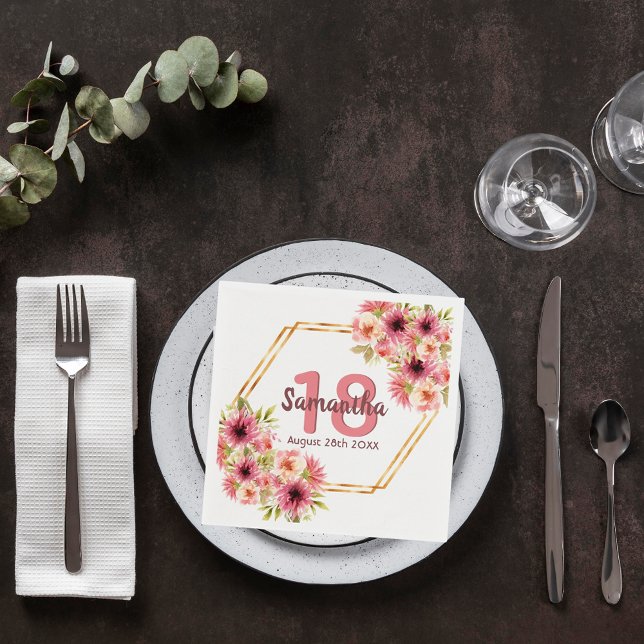 18. Geburtstagsparty rot rosa Blumengeometrie Serviette (Von Creator hochgeladen)