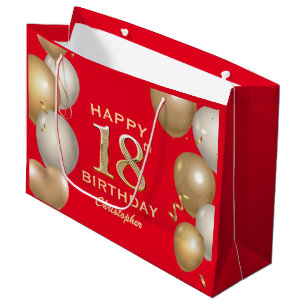18. Geburtstagsparty Rot und Gold Ballons Große Geschenktüte