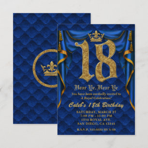 18. Geburtstagsparty Royalblaue goldene Krone  Einladung