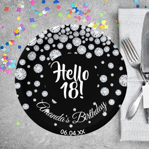 18. Geburtstagsparty schwarz hello 18 Diamanten Na Pappteller