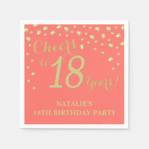 18. Geburtstagsparty White and Coral Diamond Serviette