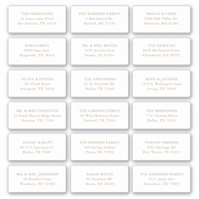 18 Gold Wedding Guest Name Anschrift Aufkleber (Vorderseite)