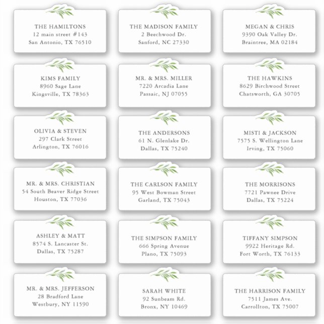 18 Greenery Wedding Shipping Address Sticker (Vorderseite)