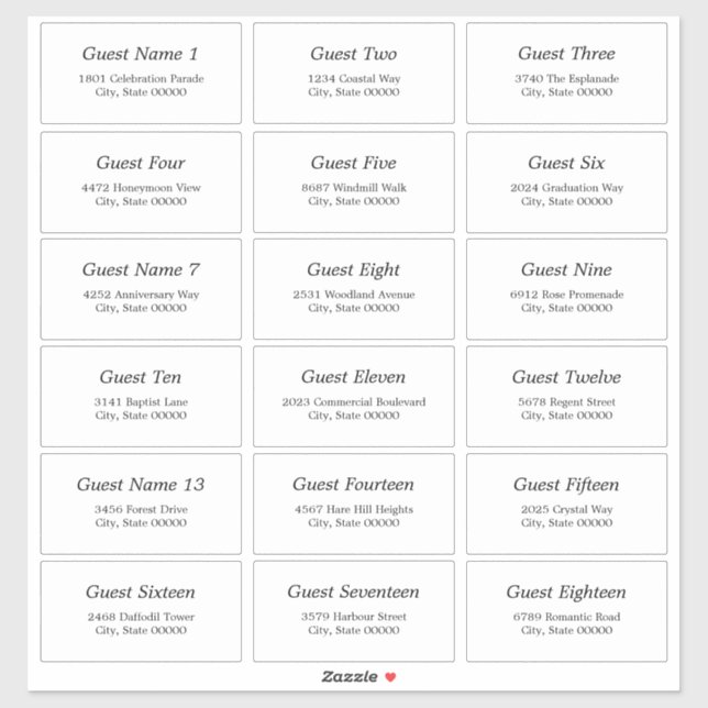 18 Guest Address Labels Eleganter Minimalistischer (Blatt)