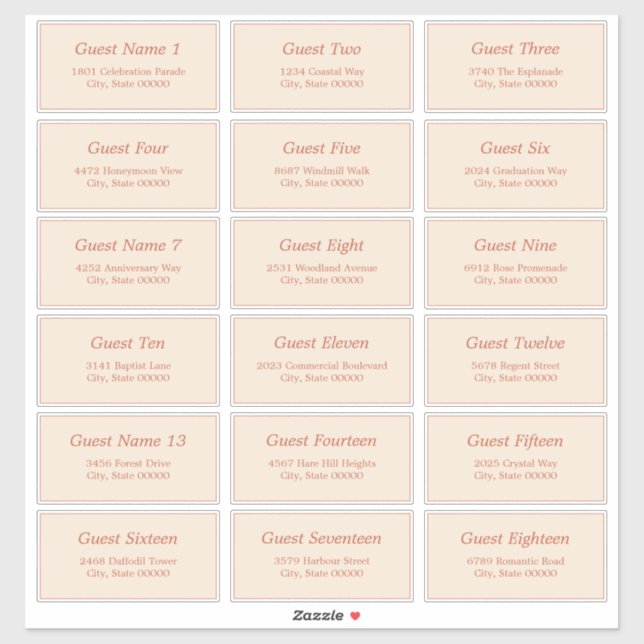 18 Guest Address Labels Terracotta Beige Aufkleber (Blatt)