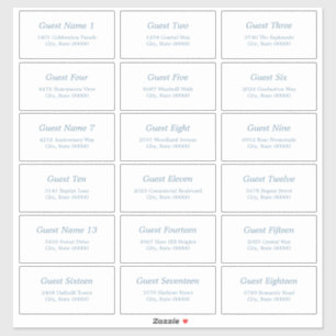 18 Guest Address Labels White Dusty Blue Sticker