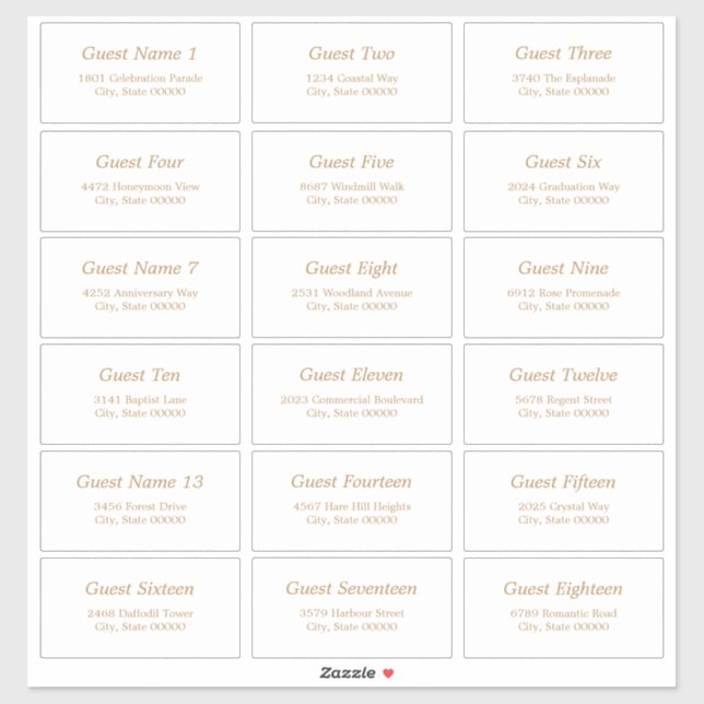 18 Guest Address Labels White Golden Beige Sticker (Blatt)