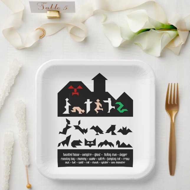 18 Halloween-Tangram-Bilder Pappteller (Hochzeit)
