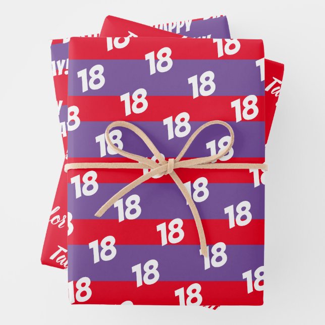 18. Happy Geburtstag Name hinzufügen Geschenkpapier Set (Beispiel)
