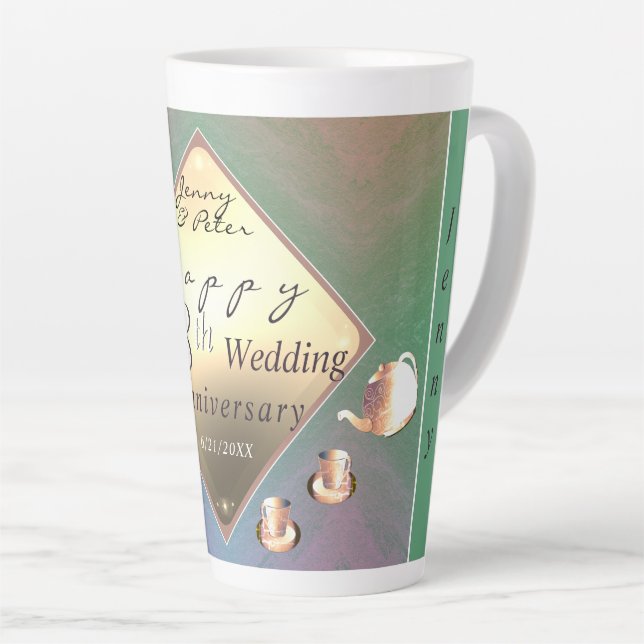 18. Hochzeitstag Acquamarine Latte Tasse (Rechte Ecke)