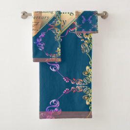 18. Hochzeitstag Porzellan Cat's Eye & Blu Badhandtuch Set