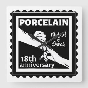 18. Hochzeitstag Porzellan traditionell Quadratische Wanduhr