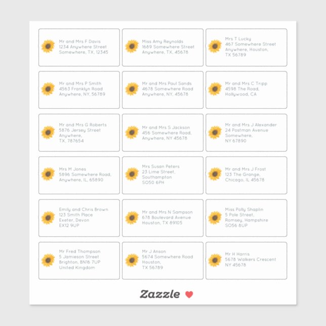 18 Individuelle Namensadresse Hochzeitsgast Sonnen Aufkleber (Blatt)