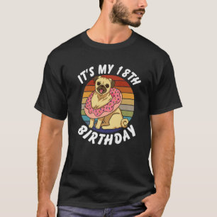 18 Jahre alte lustige Mops und Donut Retro Vintage T-Shirt
