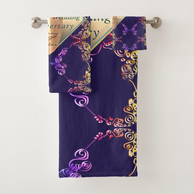 18. Jubiläum Porzellan Katze's Eye Drk Blue Badhandtuch Set (Insitu)