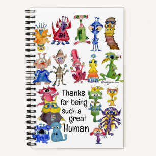 18 lustige Cartoon-Aliens sagen Danke Notizbuch