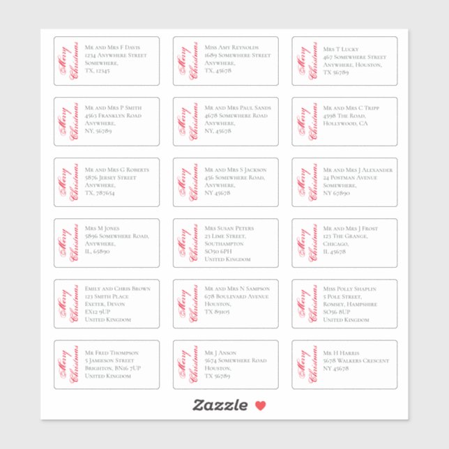 18 Name des Empfängers Anschrift Frohe Weihnachtss Aufkleber (Blatt)