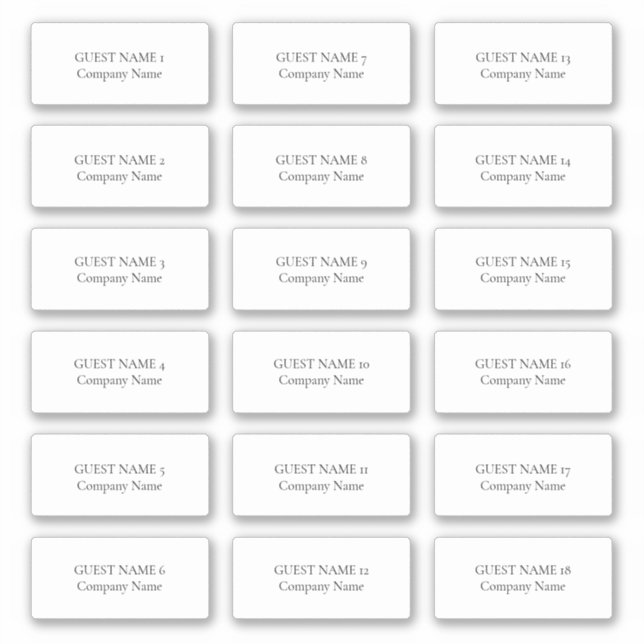 18 Name des Gastes und Unternehmen Aufkleber (Vorderseite)