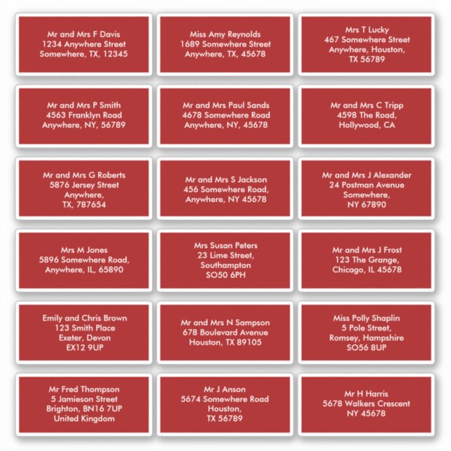 18 Namen der Empfänger Rot Aufkleber (Vorderseite)