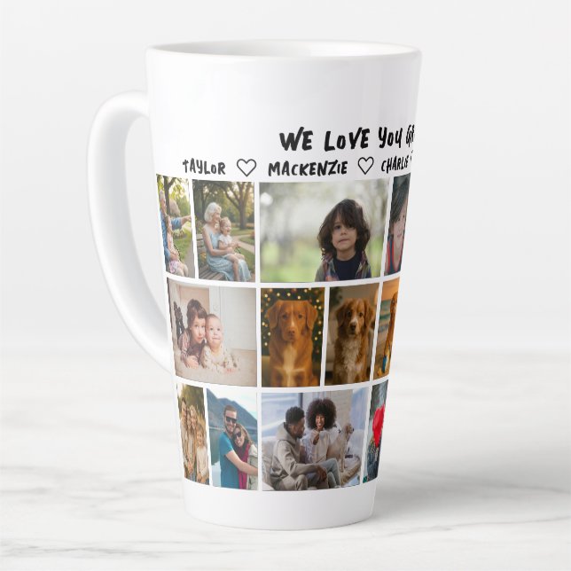  18 photo collage and personalized text photo gift milchtasse (Linke Ecke)