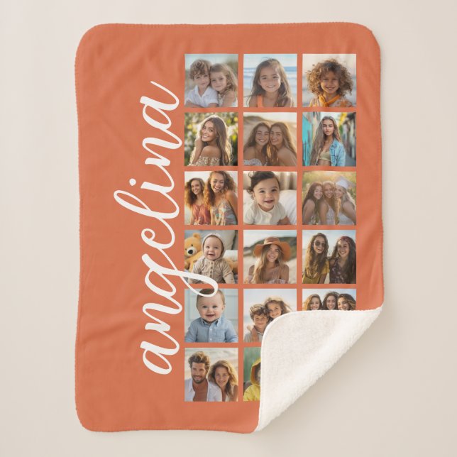 18 Photo Collage with Large Script - Terra Cotta  Sherpadecke (Vorderseite)