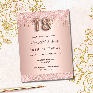 18. Rose Gold Glitzer Rosa Einladung Postkarte
