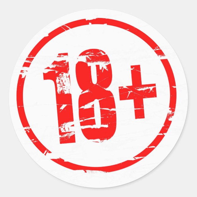 18+ rote Briefmarke Runder Aufkleber (Vorderseite)