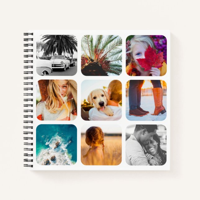 18 Square Foto Collage White Hard Cover Journal Notizbuch (Vorderseite)